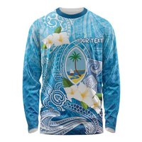 Hafa Adai Guam Chamorro Personalized Long Sleeve Shirt Ocean Blue Latte Stone with Guasali - Polynesian Pride