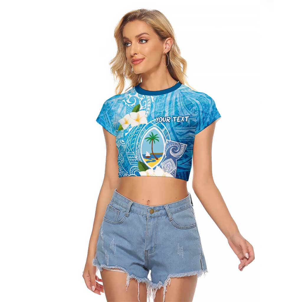 Hafa Adai Guam Chamorro Personalized Raglan Cropped T Shirt Ocean Blue Latte Stone with Guasali - Polynesian Pride