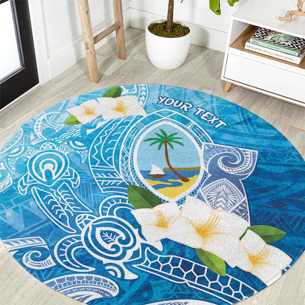 Hafa Adai Guam Chamorro Personalized Round Carpet Ocean Blue Latte Stone with Guasali - Polynesian Pride