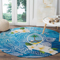 Hafa Adai Guam Chamorro Personalized Round Carpet Ocean Blue Latte Stone with Guasali - Polynesian Pride