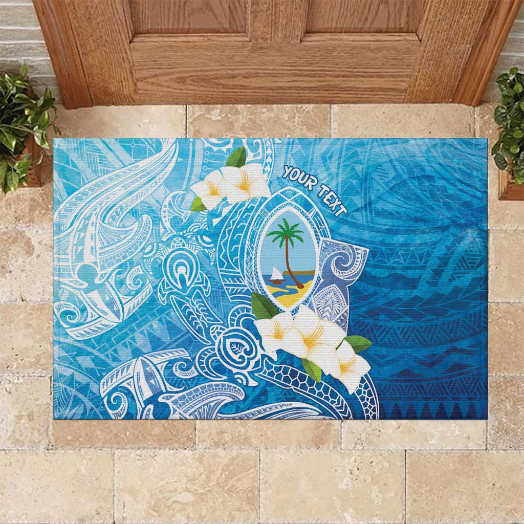Hafa Adai Guam Chamorro Personalized Rubber Doormat Ocean Blue Latte Stone with Guasali - Polynesian Pride