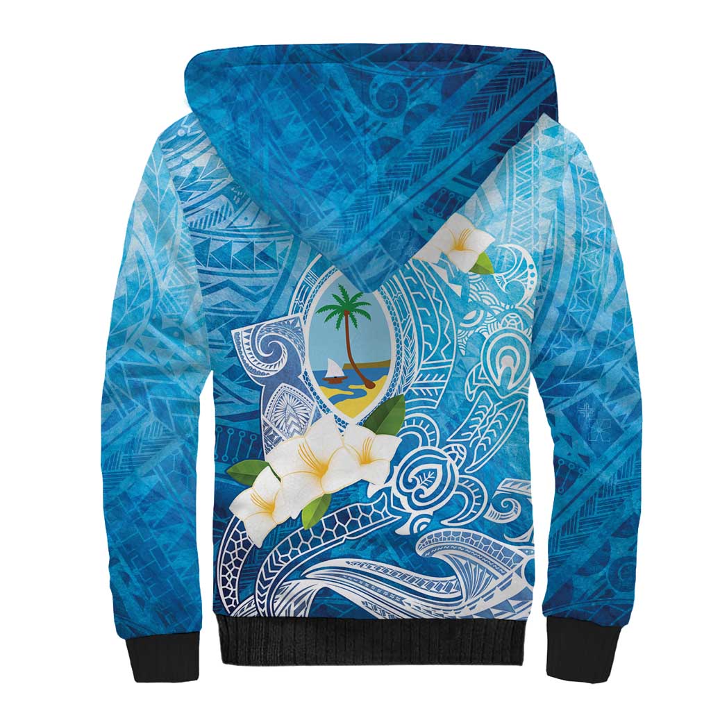Hafa Adai Guam Chamorro Personalized Sherpa Hoodie Ocean Blue Latte Stone with Guasali - Polynesian Pride