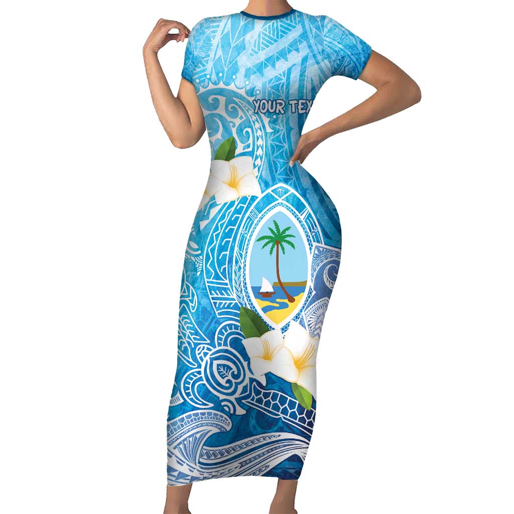 Hafa Adai Guam Chamorro Personalized Short Sleeve Bodycon Dress Ocean Blue Latte Stone with Guasali - Polynesian Pride