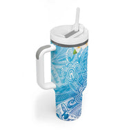 Hafa Adai Guam Chamorro Personalized Tumbler With Handle Ocean Blue Latte Stone with Guasali - Polynesian Pride