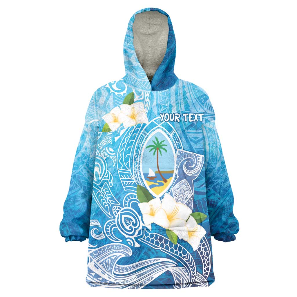 Hafa Adai Guam Chamorro Personalized Wearable Blanket Hoodie Ocean Blue Latte Stone with Guasali - Polynesian Pride