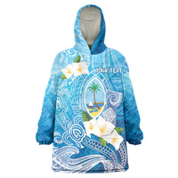 Hafa Adai Guam Chamorro Personalized Wearable Blanket Hoodie Ocean Blue Latte Stone with Guasali - Polynesian Pride