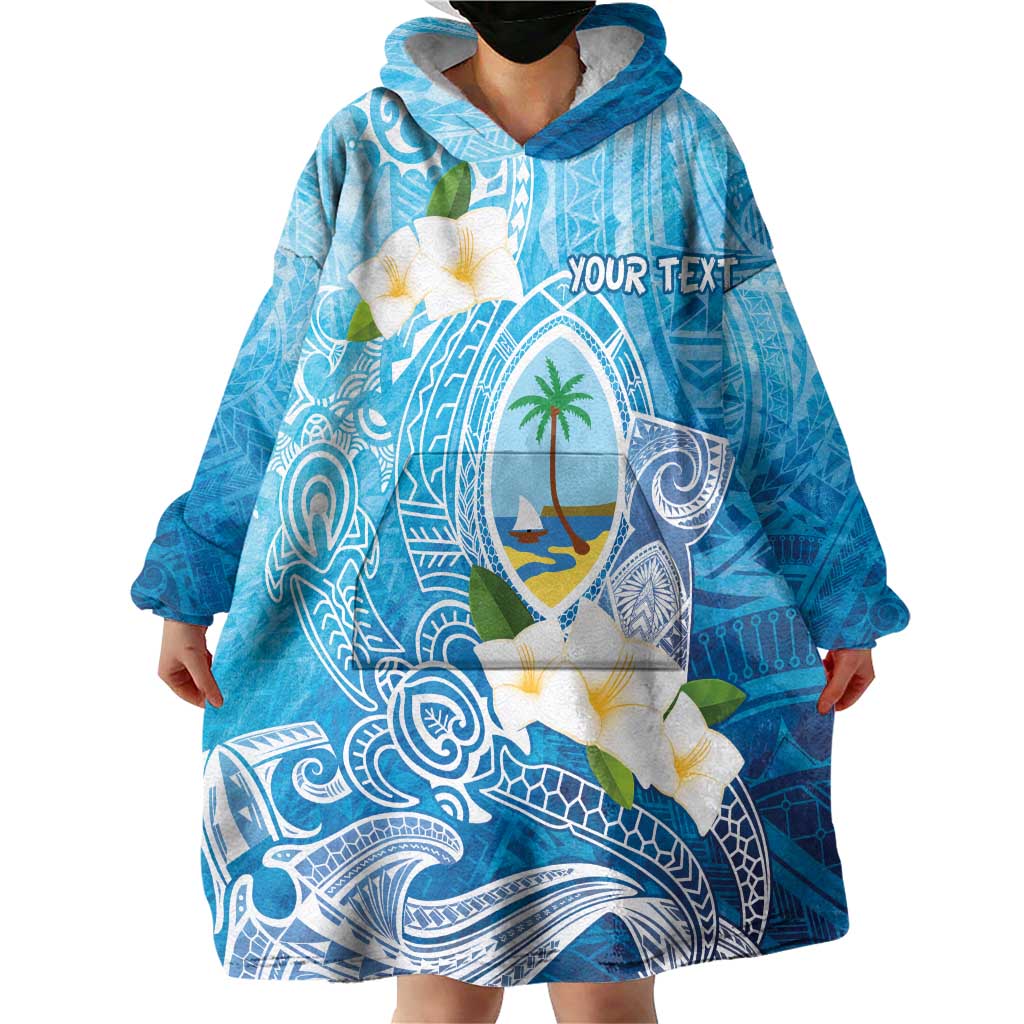 Hafa Adai Guam Chamorro Personalized Wearable Blanket Hoodie Ocean Blue Latte Stone with Guasali - Polynesian Pride