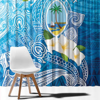 Hafa Adai Guam Chamorro Personalized Window Curtain Ocean Blue Latte Stone with Guasali - Polynesian Pride