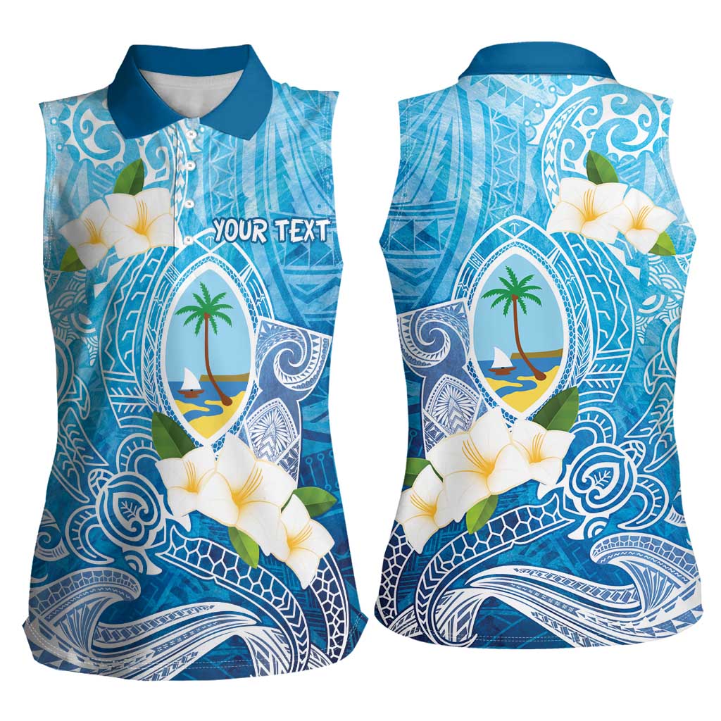 Hafa Adai Guam Chamorro Personalized Women Sleeveless Polo Shirt Ocean Blue Latte Stone with Guasali - Polynesian Pride