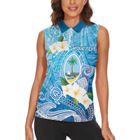 Hafa Adai Guam Chamorro Personalized Women Sleeveless Polo Shirt Ocean Blue Latte Stone with Guasali - Polynesian Pride