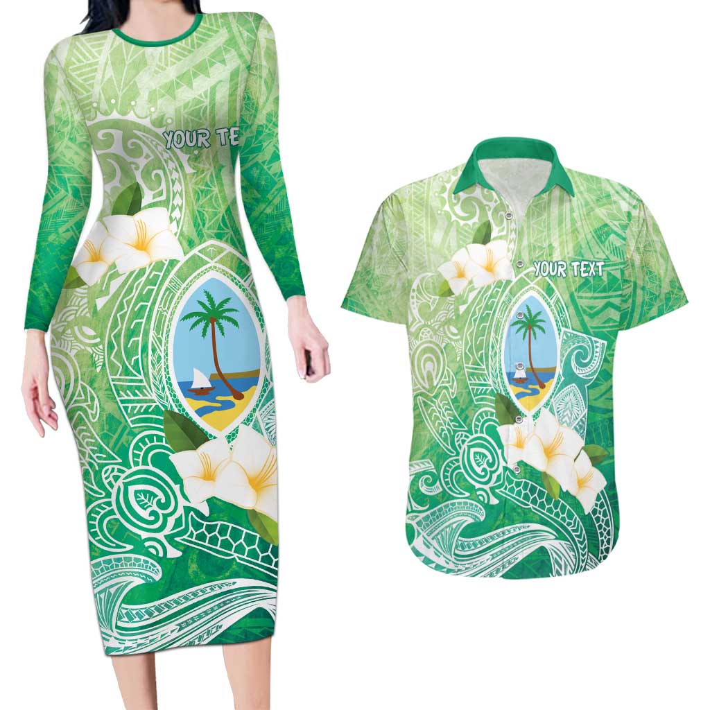 Hafa Adai Guam Chamorro Personalized Couples Matching Long Sleeve Bodycon Dress and Hawaiian Shirt Summer Green Latte Stone with Guasali - Polynesian Pride