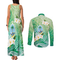 Hafa Adai Guam Chamorro Personalized Couples Matching Tank Maxi Dress and Long Sleeve Button Shirt Summer Green Latte Stone with Guasali - Polynesian Pride