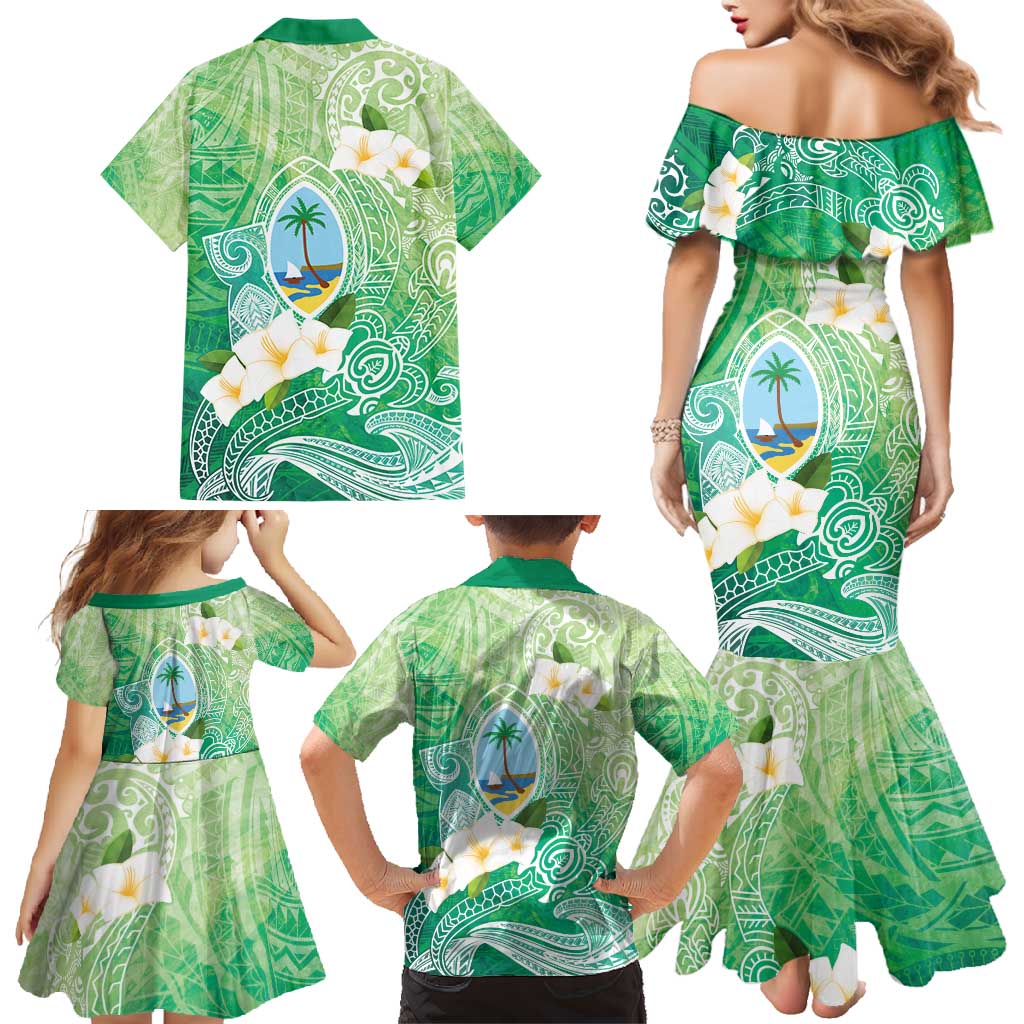 Hafa Adai Guam Chamorro Personalized Family Matching Mermaid Dress and Hawaiian Shirt Summer Green Latte Stone with Guasali - Polynesian Pride