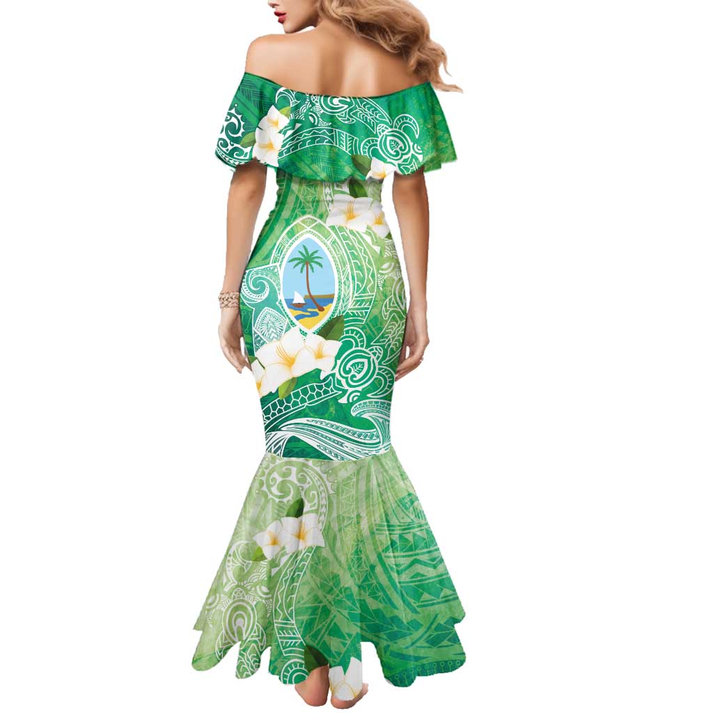 Hafa Adai Guam Chamorro Personalized Family Matching Mermaid Dress and Hawaiian Shirt Summer Green Latte Stone with Guasali - Polynesian Pride