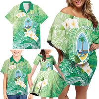 Hafa Adai Guam Chamorro Personalized Family Matching Off Shoulder Short Dress and Hawaiian Shirt Summer Green Latte Stone with Guasali LT7 - Polynesian Pride
