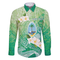 Hafa Adai Guam Chamorro Personalized Family Matching Off Shoulder Short Dress and Hawaiian Shirt Summer Green Latte Stone with Guasali LT7 Dad's Shirt - Long Sleeve Summer Green - Polynesian Pride