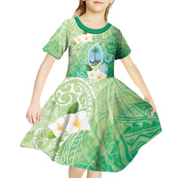 Hafa Adai Guam Chamorro Personalized Kid Short Sleeve Dress Summer Green Latte Stone with Guasali - Polynesian Pride