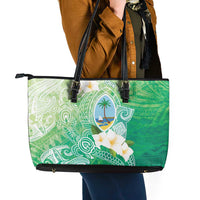 Hafa Adai Guam Chamorro Personalized Leather Tote Bag Summer Green Latte Stone with Guasali - Polynesian Pride
