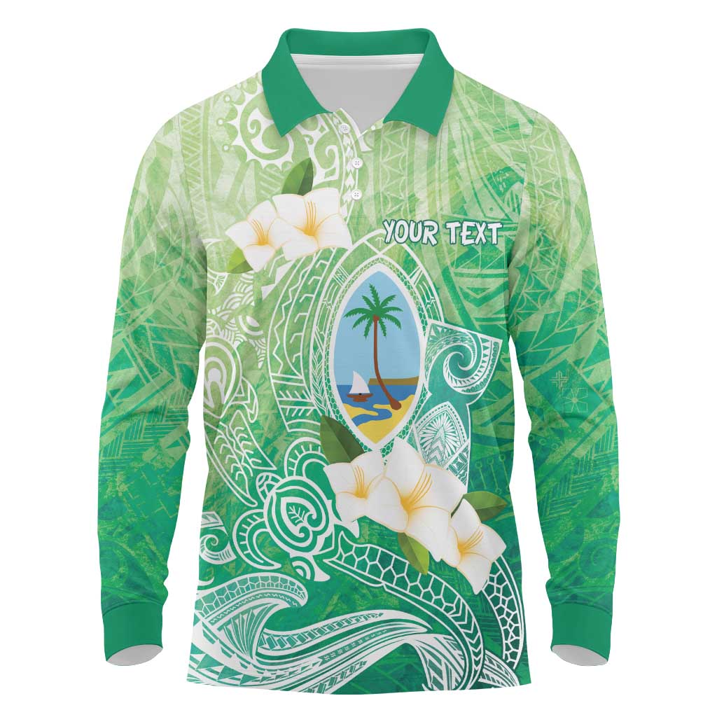 Hafa Adai Guam Chamorro Personalized Long Sleeve Polo Shirt Summer Green Latte Stone with Guasali - Polynesian Pride