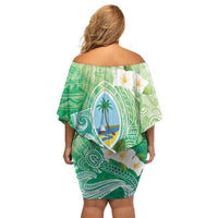Hafa Adai Guam Chamorro Personalized Off Shoulder Short Dress Summer Green Latte Stone with Guasali - Polynesian Pride