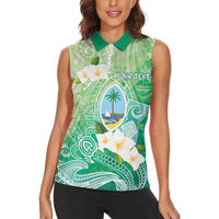 Hafa Adai Guam Chamorro Personalized Women Sleeveless Polo Shirt Summer Green Latte Stone with Guasali - Polynesian Pride