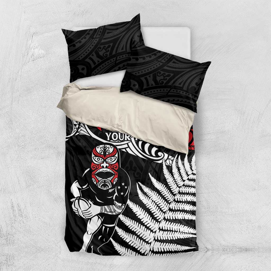 New Zealand Maori Rugby Personalised Bedding Set Ta Moko Silver Fern