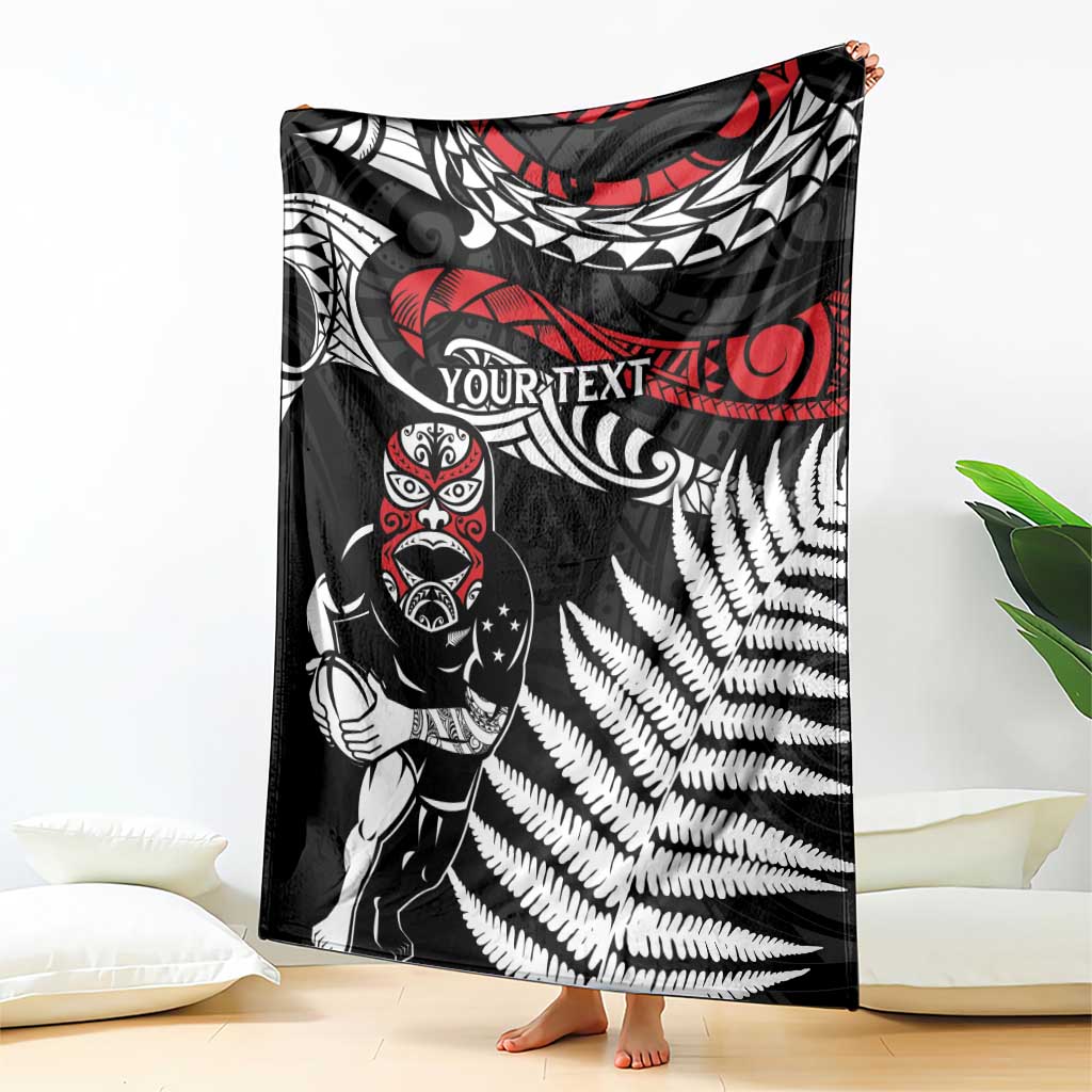 New Zealand Maori Rugby Personalised Blanket Ta Moko Silver Fern