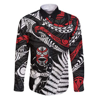 New Zealand Maori Rugby Personalised Family Matching Long Sleeve Bodycon Dress and Hawaiian Shirt Ta Moko Silver Fern LT7 Dad's Shirt - Long Sleeve Black - Polynesian Pride