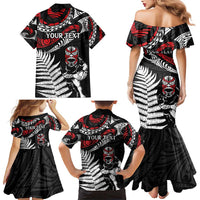 New Zealand Maori Rugby Personalised Family Matching Mermaid Dress and Hawaiian Shirt Ta Moko Silver Fern LT7 - Polynesian Pride