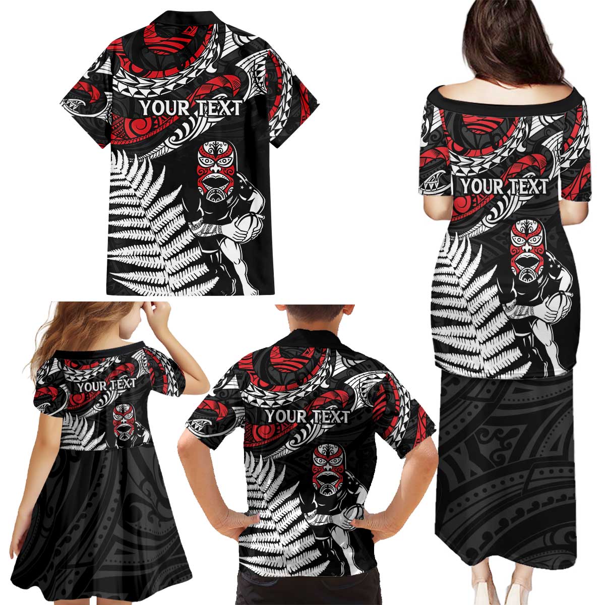 New Zealand Maori Rugby Personalised Family Matching Puletasi and Hawaiian Shirt Ta Moko Silver Fern LT7 - Polynesian Pride