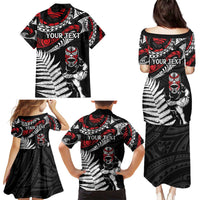 New Zealand Maori Rugby Personalised Family Matching Puletasi and Hawaiian Shirt Ta Moko Silver Fern LT7 - Polynesian Pride