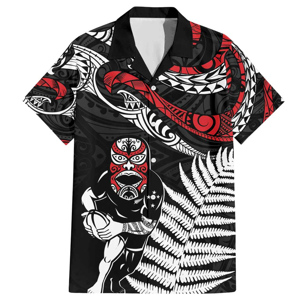 New Zealand Maori Rugby Personalised Family Matching Short Sleeve Bodycon Dress and Hawaiian Shirt Ta Moko Silver Fern LT7 Dad's Shirt - Short Sleeve Black - Polynesian Pride