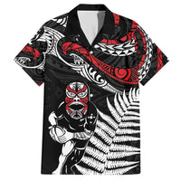 New Zealand Maori Rugby Personalised Family Matching Short Sleeve Bodycon Dress and Hawaiian Shirt Ta Moko Silver Fern LT7 Dad's Shirt - Short Sleeve Black - Polynesian Pride
