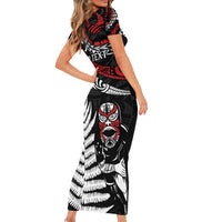 New Zealand Maori Rugby Personalised Family Matching Short Sleeve Bodycon Dress and Hawaiian Shirt Ta Moko Silver Fern LT7 - Polynesian Pride