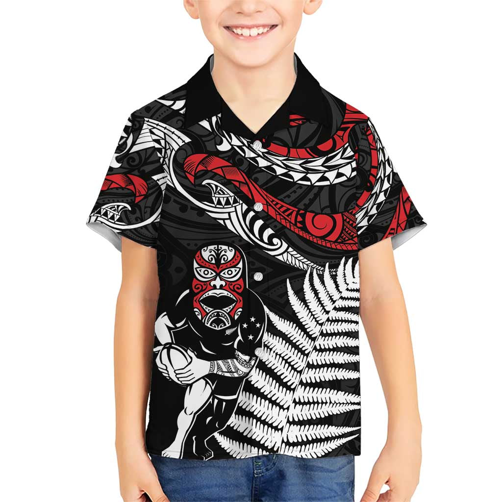 New Zealand Maori Rugby Personalised Family Matching Short Sleeve Bodycon Dress and Hawaiian Shirt Ta Moko Silver Fern LT7 Son's Shirt Black - Polynesian Pride