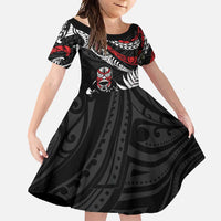 New Zealand Maori Rugby Personalised Family Matching Summer Maxi Dress and Hawaiian Shirt Ta Moko Silver Fern LT7 Daughter's Dress Black - Polynesian Pride