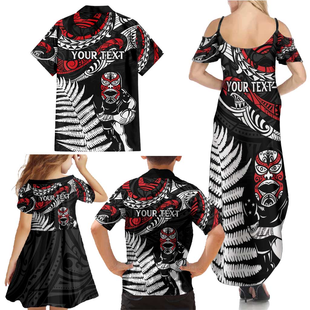 New Zealand Maori Rugby Personalised Family Matching Summer Maxi Dress and Hawaiian Shirt Ta Moko Silver Fern LT7 - Polynesian Pride