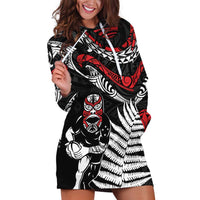 New Zealand Maori Rugby Personalised Hoodie Dress Ta Moko Silver Fern LT7 Black - Polynesian Pride