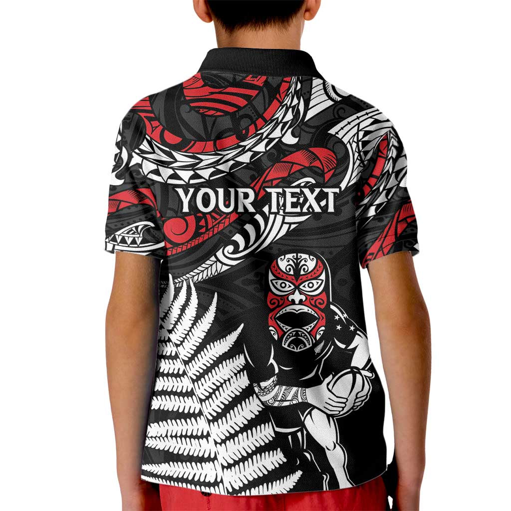 New Zealand Maori Rugby Personalised Kid Polo Shirt Ta Moko Silver Fern