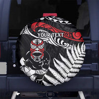 New Zealand Maori Rugby Personalised Spare Tire Cover Ta Moko Silver Fern
