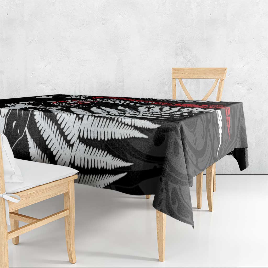 New Zealand Maori Rugby Personalised Tablecloth Ta Moko Silver Fern