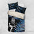 New Zealand Maori Rugby Personalised Bedding Set Ta Moko Silver Fern - Paua Blue