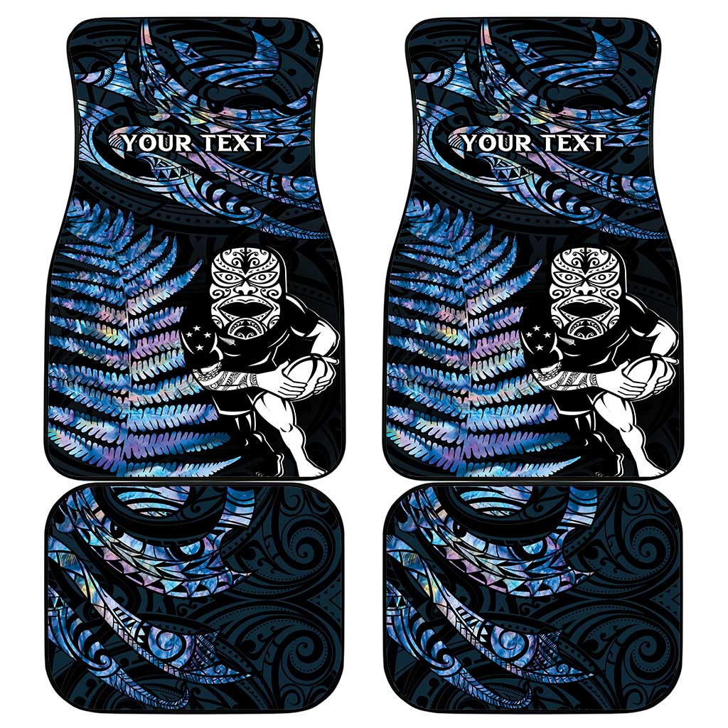 New Zealand Maori Rugby Personalised Car Mats Ta Moko Silver Fern - Paua Blue
