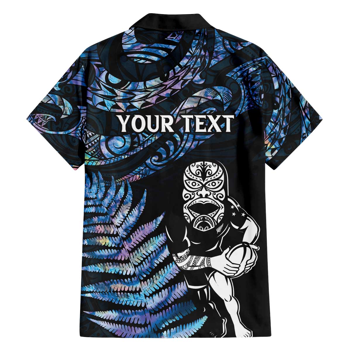 New Zealand Maori Rugby Personalised Family Matching Off Shoulder Short Dress and Hawaiian Shirt Ta Moko Silver Fern - Paua Blue