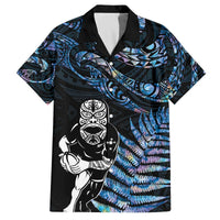 New Zealand Maori Rugby Personalised Family Matching Puletasi and Hawaiian Shirt Ta Moko Silver Fern - Paua Blue LT7 Dad's Shirt - Short Sleeve Blue - Polynesian Pride