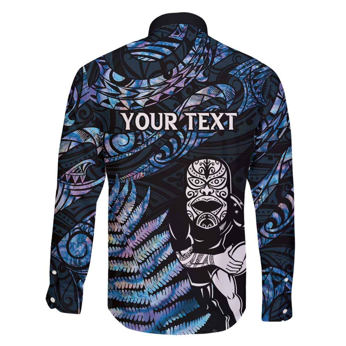 New Zealand Maori Rugby Personalised Family Matching Puletasi and Hawaiian Shirt Ta Moko Silver Fern - Paua Blue LT7 - Polynesian Pride