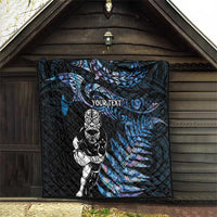 New Zealand Maori Rugby Personalised Quilt Ta Moko Silver Fern - Paua Blue