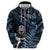 New Zealand Maori Rugby Personalised Zip Hoodie Ta Moko Silver Fern - Paua Blue