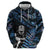 New Zealand Maori Rugby Personalised Zip Hoodie Ta Moko Silver Fern - Paua Blue