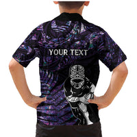 New Zealand Maori Rugby Personalised Family Matching Mermaid Dress and Hawaiian Shirt Ta Moko Silver Fern - Paua Purple LT7 - Polynesian Pride